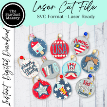 Load image into Gallery viewer, Patriotic USA Ornament SVG Laser File | 4th of July Laser Cut Files | Laser Ornament svg | Glowforge | USA Ornaments | 4th of July Laser