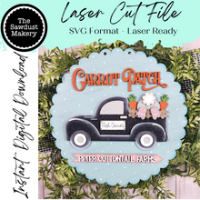 Load image into Gallery viewer, Carrot Patch Cottontail Farms Door hanger SVG Laser File | Easter Laser Cut File | Laser Cut SVG | Easter Truck Door Hanger