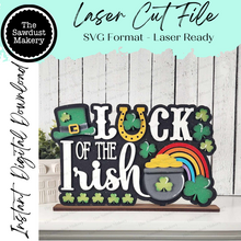 Load image into Gallery viewer, Luck of the Irish St. Patrick's Day Word Art Shelf Sitter Standing Sign File SVG | St Patrick's Laser Cut File | Luck Mantle decor SVG
