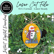 Load image into Gallery viewer, Prim Snowman Oval Ornament SVG File | Laser Cut File | Christmas Ornament SVG | Snowman SVG | Snowman Ornament Svg