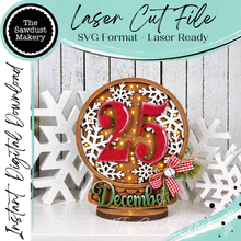 Load image into Gallery viewer, December 25 Christmas Globe Laser Cut File | Light Up Shelf Sitter SVG (Digital Download)