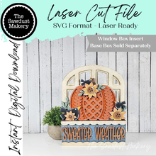 Load image into Gallery viewer, Add-on for Interchangeable Window Box | Sweater Weather Pumpkin Window Box Insert SVG | Laser Cut File | Window Box Shelf Sitter