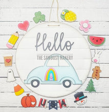 Load image into Gallery viewer, Hello Door Hanger | Interchangeable Season Door Hanger | VW Bug | Laser Cut file | Interchangeable Door Hanger