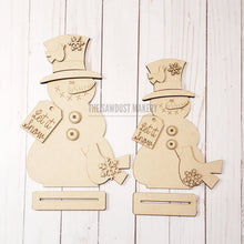 Load image into Gallery viewer, Standing Snowbird Snowmen SVG | Snowman laser cut file Let it Snow | Glowforge | Snowman | Snowbird | Cardinal | Winter SVG