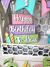 Load image into Gallery viewer, Birthday Tiered Tray SVG File | Laser Cut File | Happy Birthday | Make a Wish | Birthday Candles svg | Cupcake SVG | Birthday Party