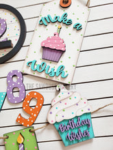 Load image into Gallery viewer, Birthday Tiered Tray SVG File | Laser Cut File | Happy Birthday | Make a Wish | Birthday Candles svg | Cupcake SVG | Birthday Party