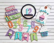 Load image into Gallery viewer, Birthday Tiered Tray SVG File | Laser Cut File | Happy Birthday | Make a Wish | Birthday Candles svg | Cupcake SVG | Birthday Party