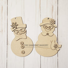Load image into Gallery viewer, Vintage Snow Couple Christmas Ornament SVG File | Laser Cut File | Christmas Ornamen SVG | Snowman Ornament svg | Nerdy Snowman