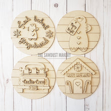 Load image into Gallery viewer, 6" Round Gingerbread Sign Set SVG File | Laser Cut File | Interchangeable Frame | Gingerbread | Baked Fresh | Candy Cane | Cookie Crew SVG
