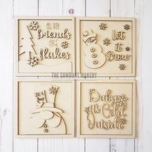 Load image into Gallery viewer, Snowman Winter Sign Laser SVG File | Laser Cut File |Interchangeable Frame |Winter Gnome SVG|Leaning ladder| Laser Winter Cut Files