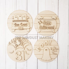 Load image into Gallery viewer, 6" Round Halloween Sign Set SVG File | Laser Cut File | Interchangeable Frame | Happy Halloween | Boo Ghost | Halloween Truck | Oct 31 SVG