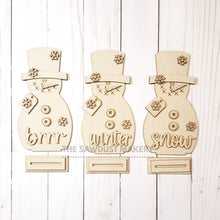 Load image into Gallery viewer, Winter Snowmen Trio SVG | Snowman laser cut file Let it Snow | Glowforge | Snowman | Frosty | Brrr | Snowflakes |Winter SVG