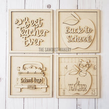 Load image into Gallery viewer, 6" x 6" Back to School Sign Laser SVG File | Laser Cut File | Interchangeable Frame | Leaning Ladder | Best Teacher Ever | School Signs