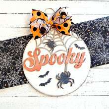 Load image into Gallery viewer, Spooky Halloween Door Hanger | Halloween | Door Hanger | SVG File | Laser Cut File | Glowforge | Bats | Fall SVG Decor | Spiderweb SVG