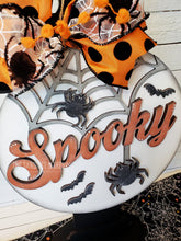 Load image into Gallery viewer, Spooky Halloween Door Hanger | Halloween | Door Hanger | SVG File | Laser Cut File | Glowforge | Bats | Fall SVG Decor | Spiderweb SVG