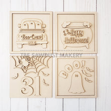 Load image into Gallery viewer, 6"x 6" Halloween Sign Laser SVG File | Laser Cut File | Interchangeable Frame | Leaning Ladder | Happy Halloween | Halloween Sign Laser file