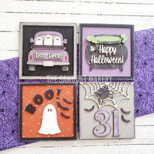 Load image into Gallery viewer, 6"x 6" Halloween Sign Laser SVG File | Laser Cut File | Interchangeable Frame | Leaning Ladder | Happy Halloween | Halloween Sign Laser file