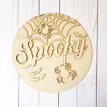 Load image into Gallery viewer, Spooky Halloween Door Hanger | Halloween | Door Hanger | SVG File | Laser Cut File | Glowforge | Bats | Fall SVG Decor | Spiderweb SVG