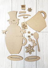 Load image into Gallery viewer, Hot Cocoa Snowman Mug SVG File | Laser Cut File | Winter Snowman SVG | Hot Cocoa Bar SVG | Snowman Shelf Sitter Digital Cut File