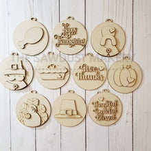 Load image into Gallery viewer, Thanksgiving Ornament Bundle SVG File | Laser Cut File | Fall Ornament Kit | Ornament SVG | Pumpkin svg | Pilgrim SVG | Turkey | Glowforge