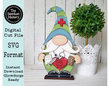 Load image into Gallery viewer, Nurse Gnome SVG File | Laser Cut File | Standing Boy Nurse Gnome SVG File | Gnome Shelf Sitter | Nurse Appreciation | Nurses call the shots