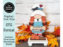 Load image into Gallery viewer, Fall Pilgrim Thanksgiving Girl Gnome SVG File | Laser Cut File | Standing Pilgrim Gnome SVG File | Gnome Shelf Sitter | Gnome | Pumpkin Pie