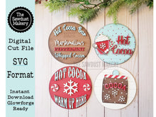 Load image into Gallery viewer, 6" Round Hot Cocoa Bar Sign Set SVG File | Laser Cut File | Interchangeable Frame | Hot Cocoa | Marshmallow | Peppermint | Hot Cocoa SVG