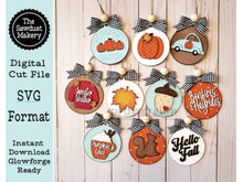 Load image into Gallery viewer, Fall Ornament Bundle SVG File | Laser Cut File | Fall Ornament Kit | Ornament SVG | Hello Fall svg | Pumpkin svg | Pumpkin Spice | Glowforge