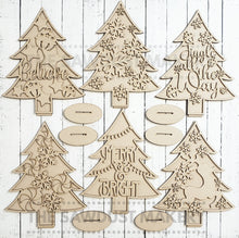 Load image into Gallery viewer, Standing Holiday Tree SVG Laser File | Christmas Tree SVG | Mantle SVG Decor | Christmas Tree Decor | Snowflake Trees | Glowforge Files