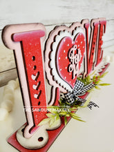 Load image into Gallery viewer, Love Standing Valentine Heart Shelf Sitter SVG | Valentine laser cut file | Laser SVG | Glowforge | Love | Valentine SVG | Mantle svg
