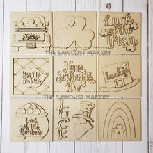 Load image into Gallery viewer, St Patrick's Laser Cut Files | St Patrick's Interchangeable Leaning Sign Bundle File | SVG | Glowforge | St Patrick's Day Tiered Tray SVG