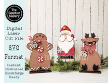 Load image into Gallery viewer, Standing Holiday Christmas SVG File | Laser Cut File | Glowforge | Santa | Gingerbread | Nerdy Reindeer SVG | Christmas Shelf Sitters