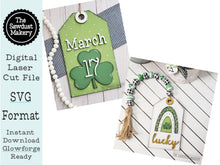 Load image into Gallery viewer, March 17 Lucky St Patrick Tag SVG | St. Patrick's Day SVG | Door Hanger | SVG File | Laser Cut File | Glowforge | Tag Door Hanger | Lucky