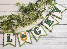 Load image into Gallery viewer, Lucky St. Patrick's Banner SVG | Laser Cut File | Glowforge | St. Patrick's Day SVG | Lucky SVG | Banner | Irish | Shamrock Svg | Luck