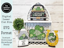 Load image into Gallery viewer, Standing St. Patrick's Day Shelf Sitter SVG | Lucky laser cut file | Laser SVG | Glowforge | Shamrock | Lucky SVG | Mantle svg | Truck svg