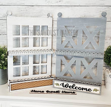 Load image into Gallery viewer, Farmhouse Tiered Tray Stand SVG | Window Box Display Shelf SVG | Laser Cut File | Tiered Tray Holder SVG | Home Decor Mantle svg file