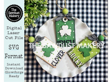 Load image into Gallery viewer, Farmhouse St. Patrick's Day Tag Ornaments SVG File | Laser Cut File | Glowforge | St. Patrick's SVG | Lucky | Shamrock