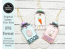 Load image into Gallery viewer, Farmhouse Easter Tags SVG Laser Cut File | Easter Basket Tag | Glowforge | Easter | Bunny | Easter SVG | Easter Laser File