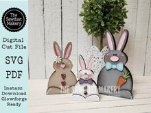 Load image into Gallery viewer, Easter Bunny Trio SVG File | Laser Cut File | Glowforge | Easter | Bunny Shelf Sitter | Bunny SVG | Easter SVG | Easter Scroll Saw