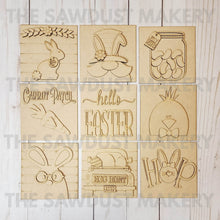 Load image into Gallery viewer, Easter Laser Cut Files | Easter Interchangeable Leaning Sign Bundle File | SVG | Glowforge | Easter Tiered Tray SVG