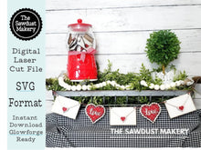 Load image into Gallery viewer, Valentine Envelope Banner & Gumball Filler SVG File | Love Letter | Gumball Machine | Laser Cut File | Glowforge | Valentine SVG File
