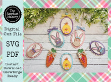 Load image into Gallery viewer, Easter Basket Tags SVG | Easter Banner SVG | Laser Cut File | Glowforge | Bunny SVG | Easter Basket svg | Chick | Personalized Easter Tags