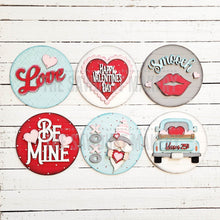 Load image into Gallery viewer, 6" Round Valentine Interchangeable Sign Set SVG File | Laser Cut File | Interchangeable Farmhouse Frame | Love | Be Mine SVG | Kisses