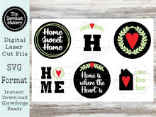Load image into Gallery viewer, 6" Round Home Sweet Home Interchangeable Sign Set SVG File | Laser Cut File | Interchangeable Farmhouse Frame | Love | Home
