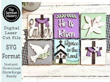 Load image into Gallery viewer, Religious Easter Laser Cut Files | Easter Interchangeable Leaning Sign Bundle File | SVG | Glowforge | He is Risen Tiered Tray SVG