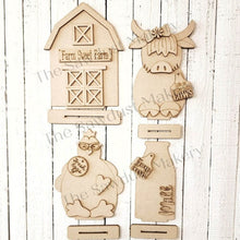 Load image into Gallery viewer, Standing Farm Shelf Sitter SVG | Highland Cow laser cut file | Laser SVG | Glowforge | Chicken SVG | Barn svg | Fresh Milk svg | Cows