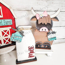 Load image into Gallery viewer, Standing Farm Shelf Sitter SVG | Highland Cow laser cut file | Laser SVG | Glowforge | Chicken SVG | Barn svg | Fresh Milk svg | Cows
