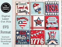 Load image into Gallery viewer, 4th of July Summer Patriotic Laser Cut File | Farmhouse Interchangeable Leaning Sign Bundle File SVG | Glowforge | Farmhouse Signs