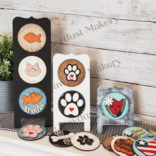 Load image into Gallery viewer, Interchangeable Bistro Board Standing Frame Bundle SVG | Laser Cut File | Glowforge | 3" Round Insert Frame | Seasonal Interchangeable