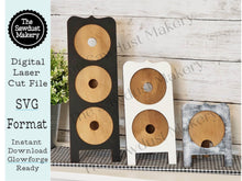 Load image into Gallery viewer, Interchangeable Bistro Board Standing Frame Bundle SVG | Laser Cut File | Glowforge | 3" Round Insert Frame | Seasonal Interchangeable